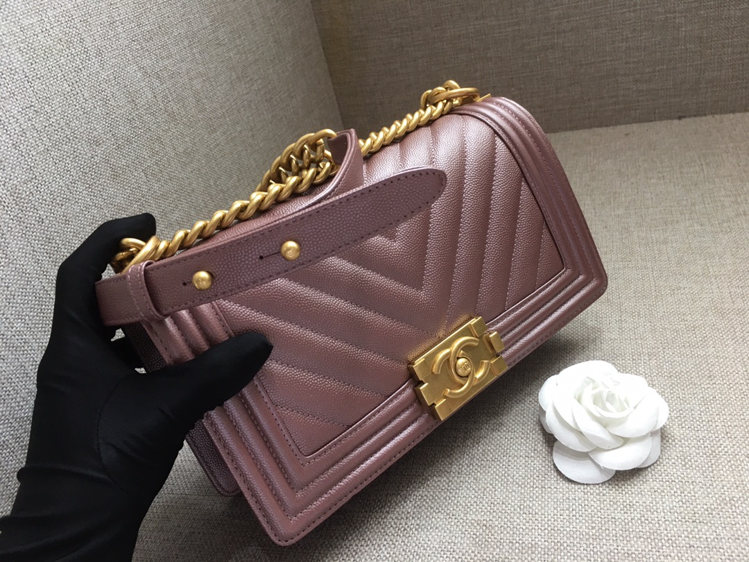 Caviar Medium Boy Handbag Flap Bag A67086 Grape Purple/Gold